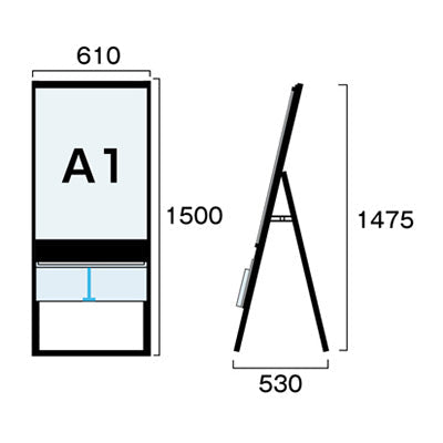 ブラックカタログケーススタンド看板 片面 ポスター上 A1 BKCSKU-A1K