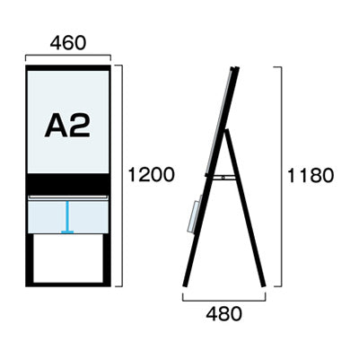 ブラックカタログケーススタンド看板 片面 ポスター上 A2 BKCSKU-A2K