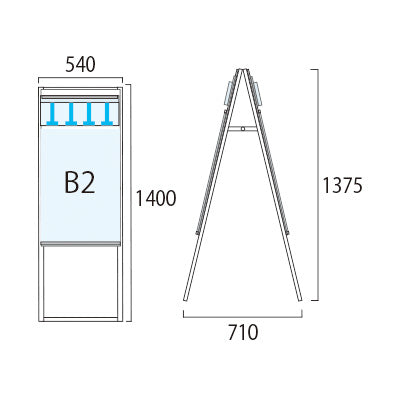 ブラックパンフレットケーススタンド看板 両面 ポスター下 B2 BPCSKD-B2R