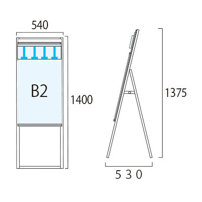 ブラックパンフレットケーススタンド看板 片面 ポスター下 B2 BPCSKD-B2K