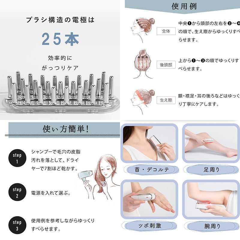 頭皮ケアスカルプαブラシ 電動頭皮ブラシ コードレス EMS LED照射 振動