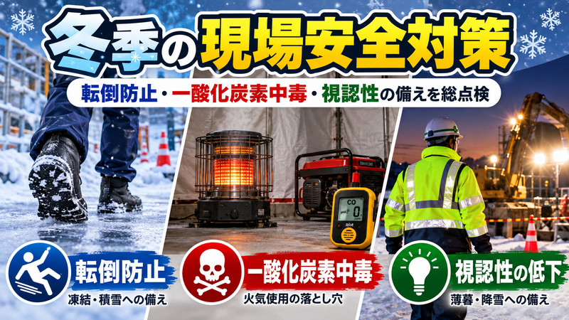 冬季の現場安全対策｜転倒防止・一酸化炭素中毒・視認性の備えを総点検