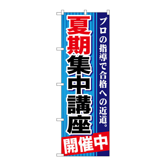 のぼり旗　夏期集中講座　開催～青　Ｎｏ．ＧＮＢ－１５９３　Ｗ６００×Ｈ１８００