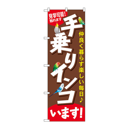 のぼり旗　手乗りインコいます　Ｎｏ．ＧＮＢ－６１６　Ｗ６００×Ｈ１８００