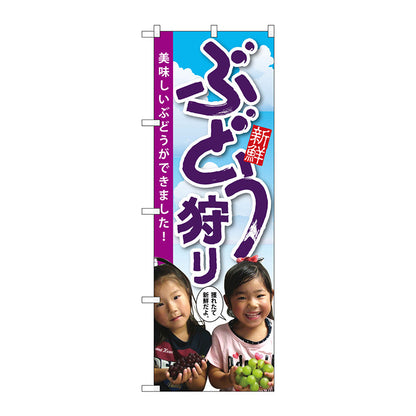 のぼり旗　ぶどう狩り　子供写真　Ｎｏ．ＳＮＢ－２２０２　Ｗ６００×Ｈ１８００