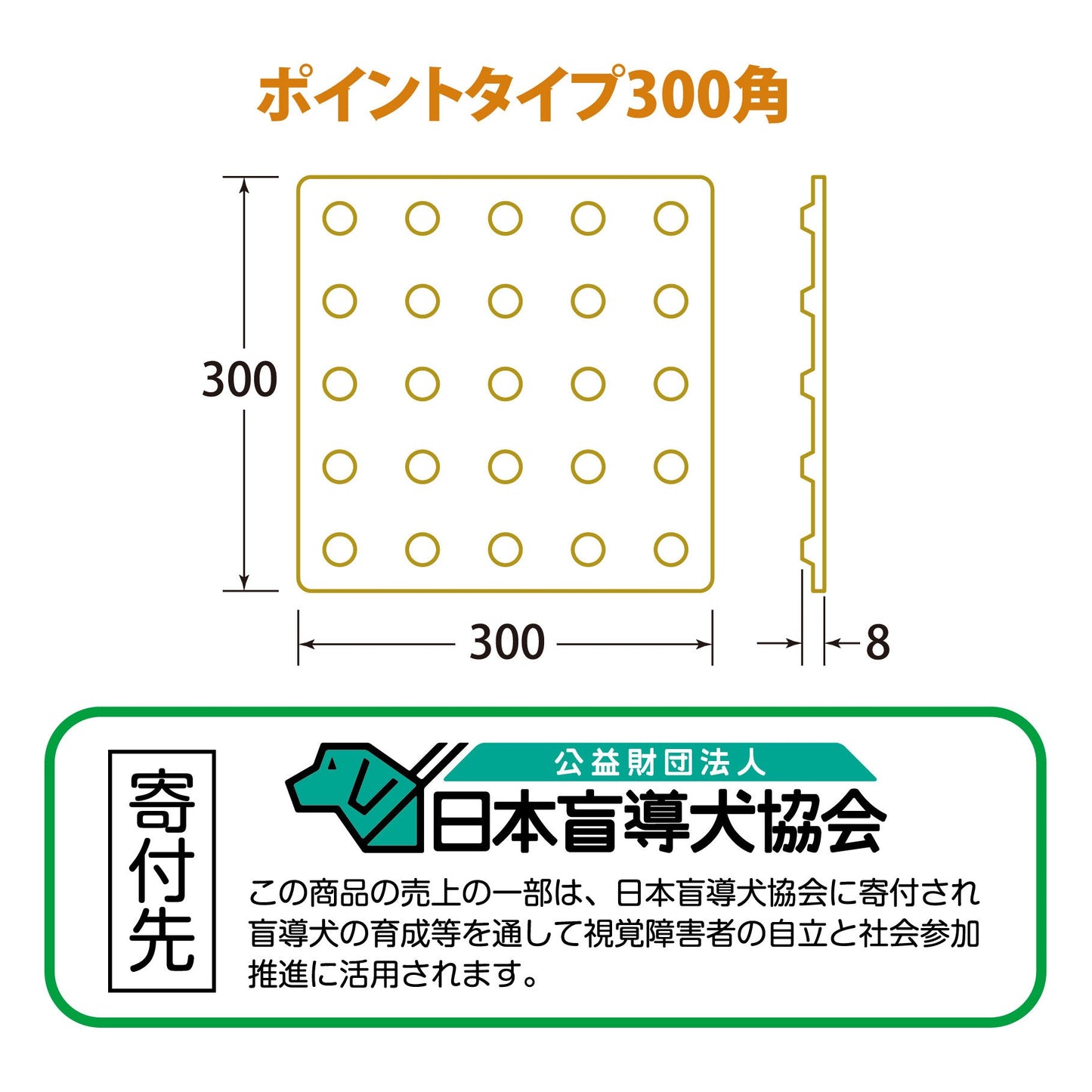 点字パネル（Ｐ）　警告（点）黄　公益財団法人日本盲導犬協会に寄付