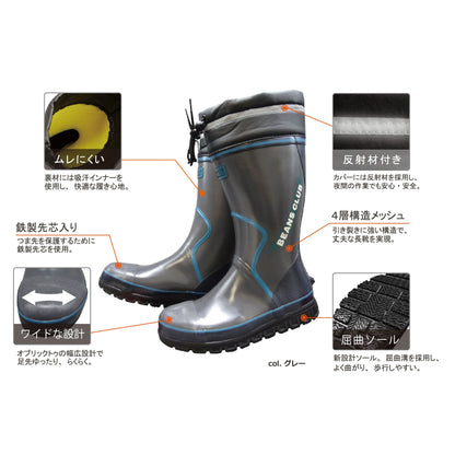 安全長靴（ＢＥＡＮＳ　ＣＬＵＢ）＃１０３Ｓ鉄製先芯入ＬＬ