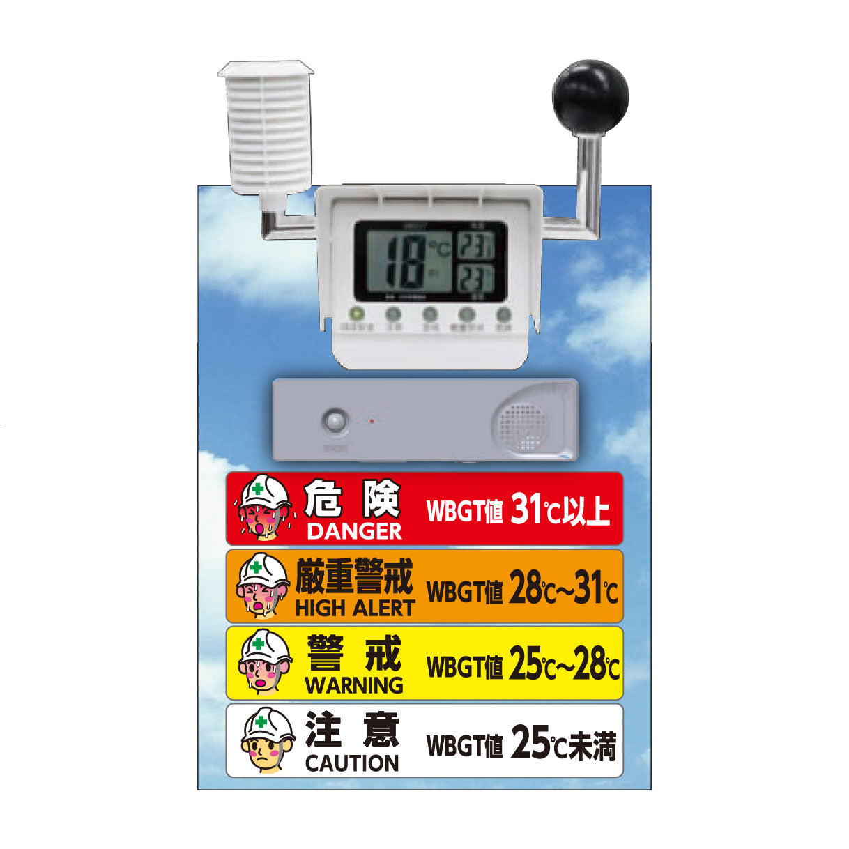 【4月頃入荷予定・予約受付中】黒球付熱中症計 標識セット TALKUN付　トークン付