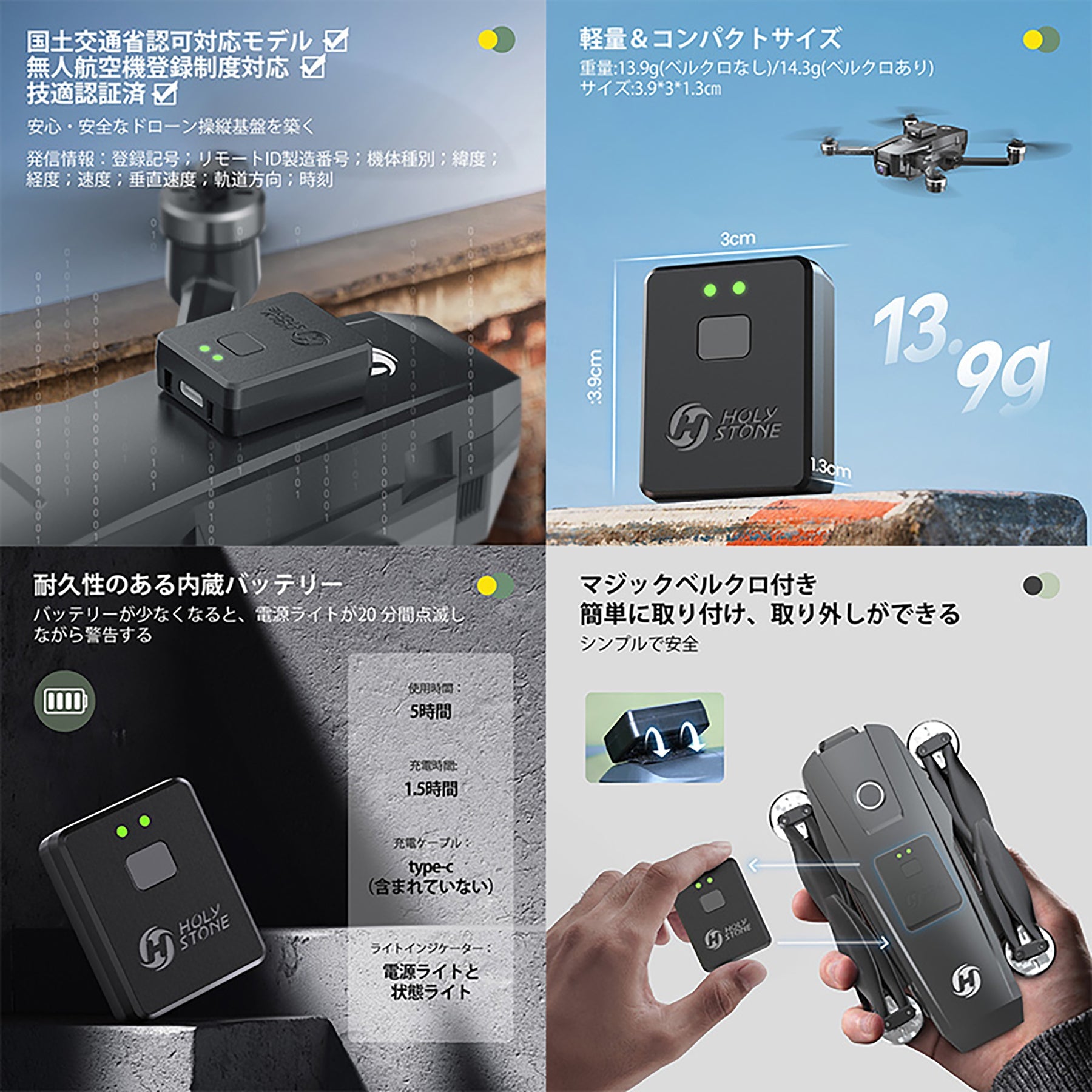 【新品】HolyStone外付けリモートID充電式 Holy Stone リモートID 外付け 発信機 ドローン登録制度対応