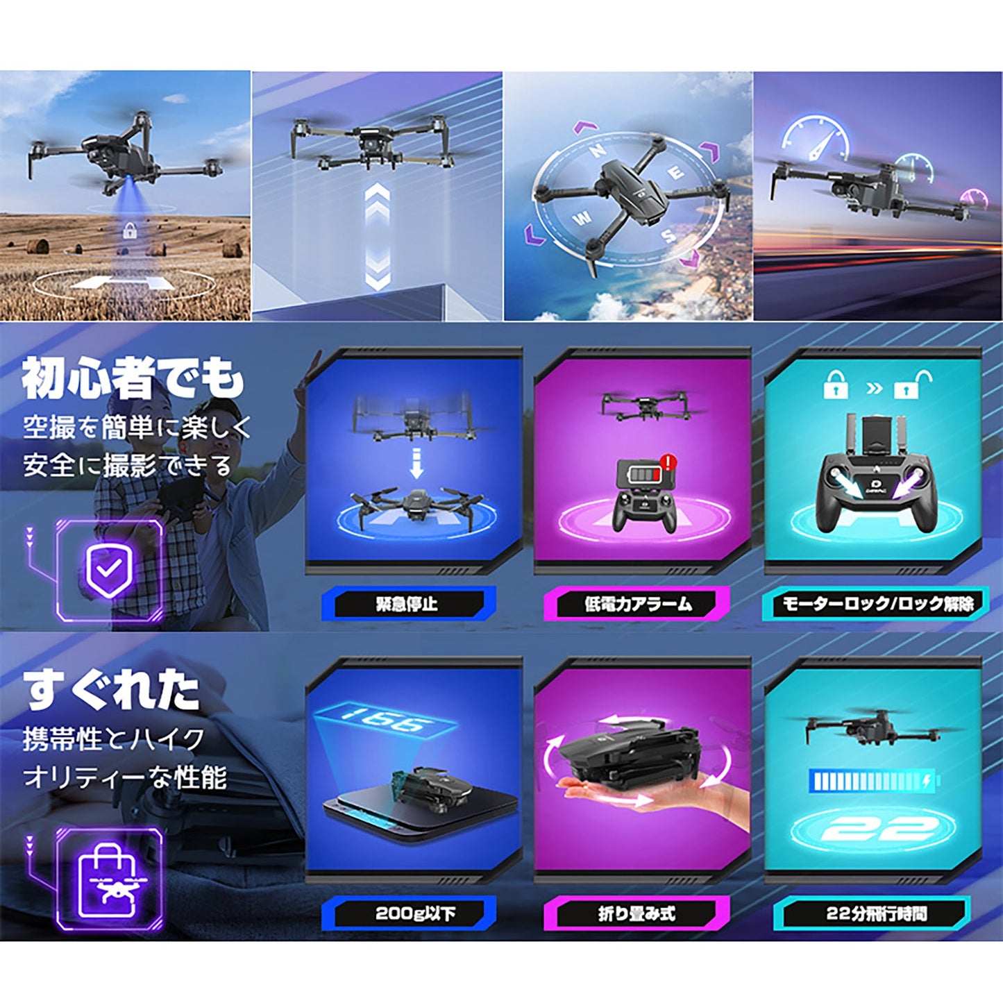 Ｈｏｌｙｔｏｎ　ドローン　１０８０Ｐカメラ付き　９０°調整可能　初心者　折り畳み　Ｄ６０