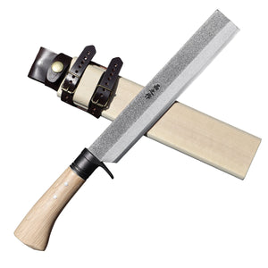 竹割鉈　２１０　黒　白鋼　白木鞘　皮バンド