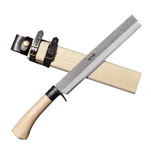 竹割鉈　２４０　黒　白鋼　白木鞘　皮バンド