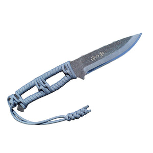 アウトドアナイフ：ＭＡＳＡＮＯ　白鋼　パラシュートコード　グレー　皮ケース　晶之作