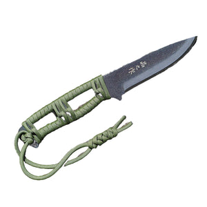 アウトドアナイフ：ＭＡＳＡＮＯ　白鋼　パラシュートコード　グリーン　皮ケース　晶之作
