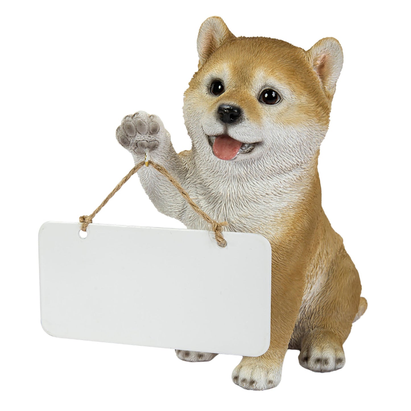 右手でボードを持つ柴犬