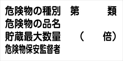 危険物標識ヨコ　危険物の類別 第 類　ＫＷ－Ｍ２５