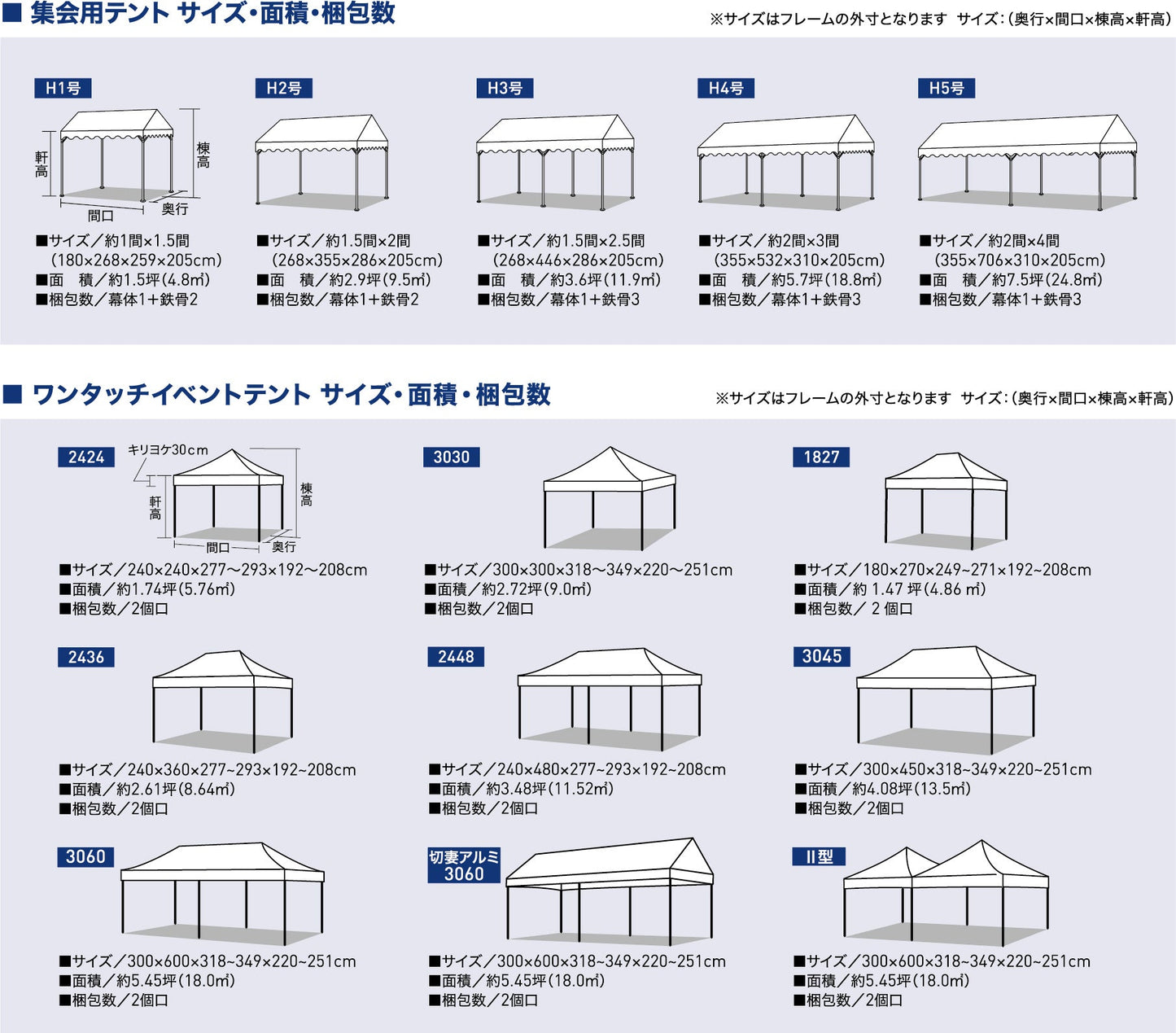 集会用テントＣＪ式　中折れフレームＨ２号　白