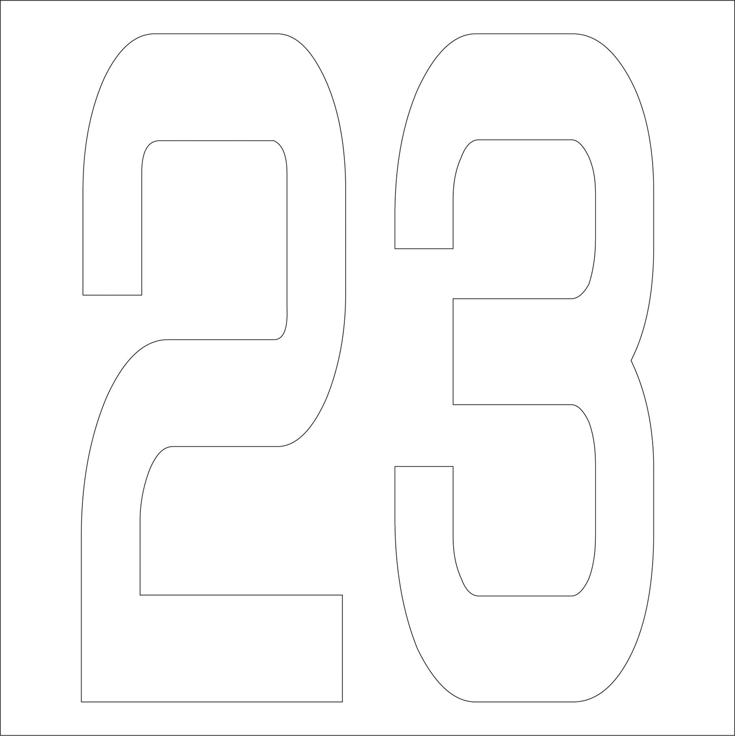 カッティングステッカー　数字２３　文字高１００ｍｍ　白
