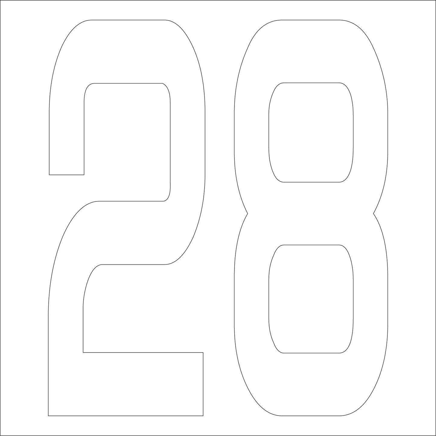 カッティングステッカー　数字２８　文字高１００ｍｍ　白