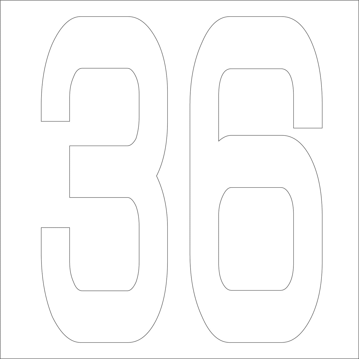 カッティングステッカー　数字３６　文字高１００ｍｍ　白