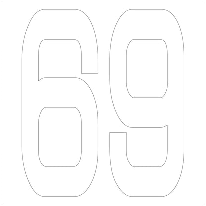 カッティングステッカー　数字６９　文字高１００ｍｍ　白