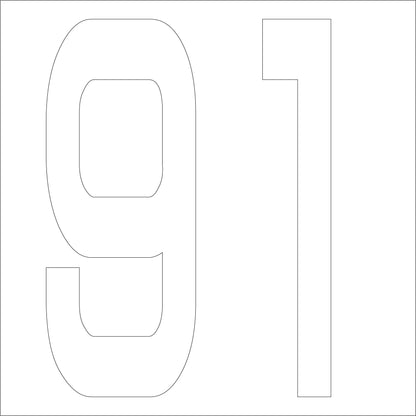 カッティングステッカー　数字９１　文字高１００ｍｍ　白