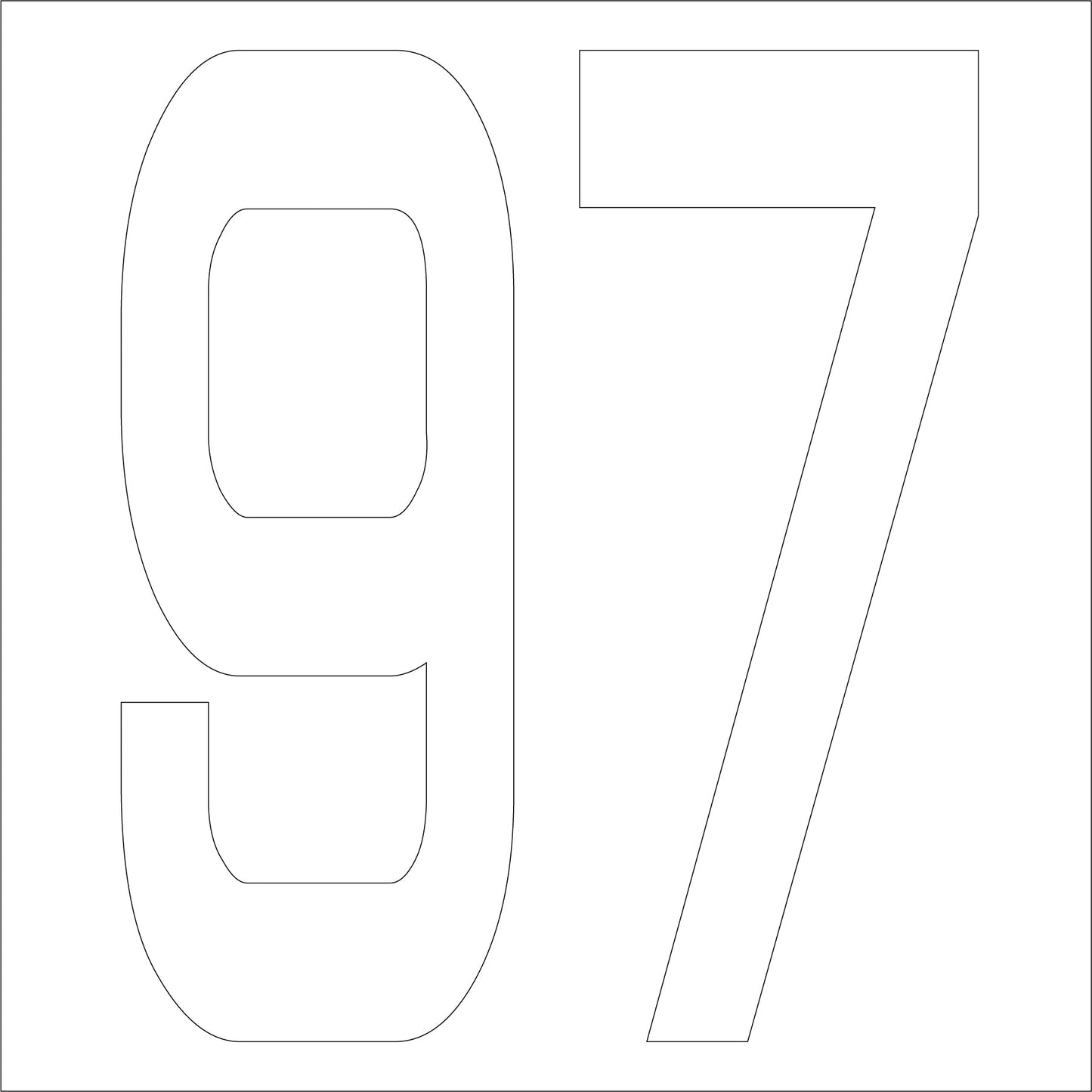 カッティングステッカー　数字９７　文字高１００ｍｍ　白