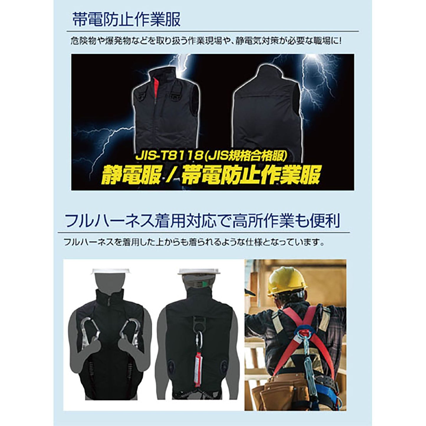 ＢＲ－Ｔ８１１８－１ハーネス対応静電帯電防止空調ベストブラックＬＬ－ＸＬ服のみ