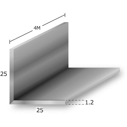 アルミ等辺アングル　生地材　ｔ２．５Ｘ２５Ｘ２５Ｘ４ｍ