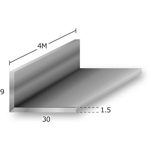 アルミ不等辺アングル　アルマイト付　ｔ１．５Ｘ９Ｘ３０Ｘ４ｍ　シルバー