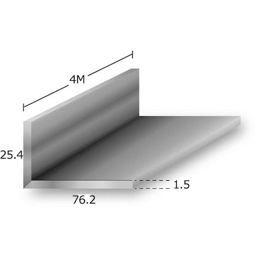 アルミ不等辺アングル　アルマイト付　ｔ１．５Ｘ２５．４Ｘ７６．２Ｘ４ｍ　シルバー