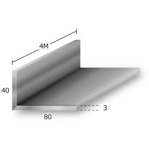 アルミ不等辺アングル　アルマイト付　ｔ３Ｘ４０Ｘ８０Ｘ４ｍ　シルバー