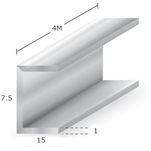 アルミチャンネル　アルマイト付　ｔ１Ｘ７．５Ｘ１５Ｘ４ｍ　シルバー