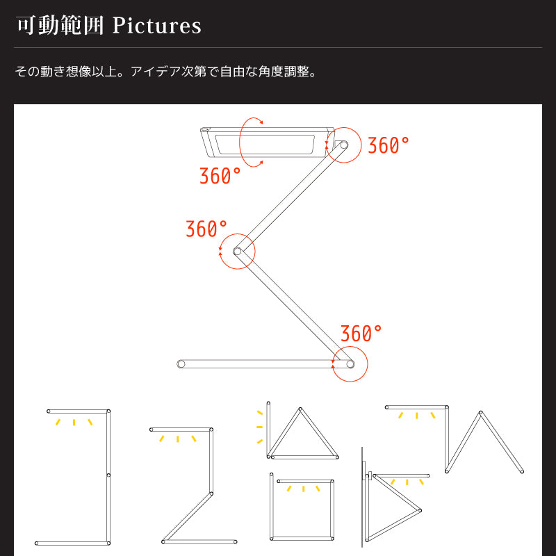 折りたたみLED充電式卓上ライト スリム薄型 USB充電 4か所360°可動
