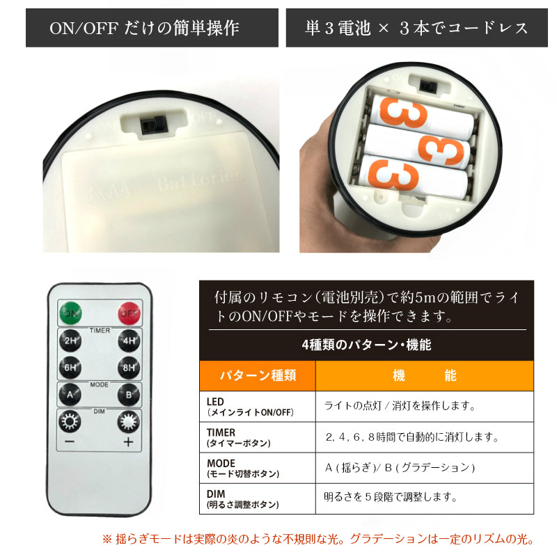 LEDランタンライト 電池式 リモコン付き 連続約80時間点灯 ブラック