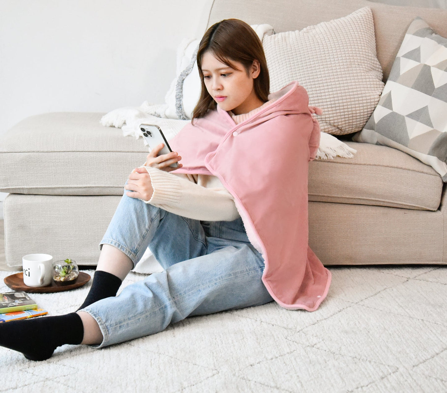 USBホットブランケット ずり落ちしにくい スナップ付 洗える コードレス使用可