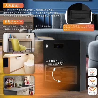 大風量セラミックファンヒーター　１２００Ｗ　　自動ルーバー人感センサー　ホワイト