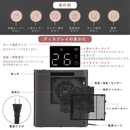 大風量セラミックファンヒーター　加湿機能付　１２００Ｗ　人感センサー　ネイビー