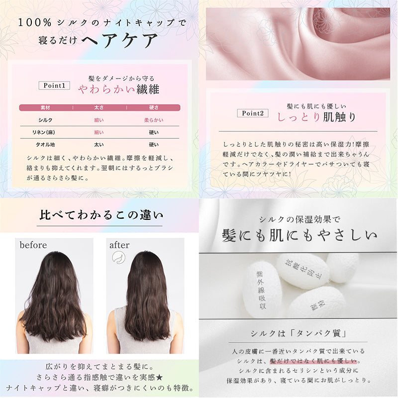シルク100% ナイトキャップ ヘアケア 寝癖対策 Lサイズ ミッドナイト
