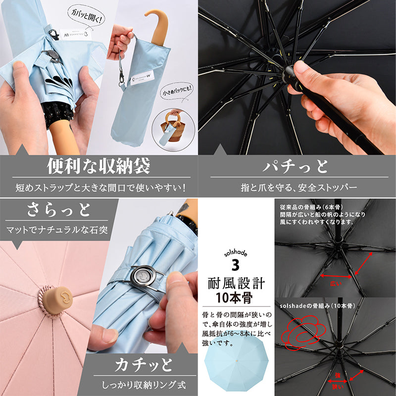 日傘 晴雨両用 UPF50PA+ 完全遮光 4段折り畳み 耐風 ホワイト