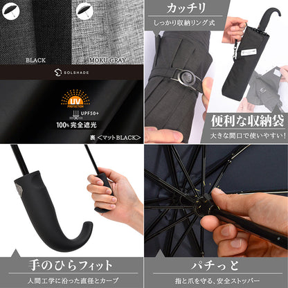 晴雨兼用日傘 完全遮光UPF50PA＋ 耐風 ４段 メンズ おしゃれ ブラック