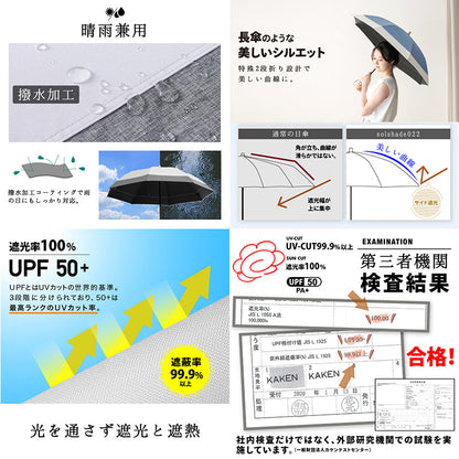 日傘 晴雨兼用 UPF50+完全遮光 2つ折り 軽量 耐風 木目調 ベージュ
