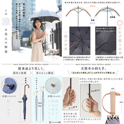 日傘 晴雨兼用 UPF50+完全遮光 長傘 2層構造 放熱 軽量 耐風 ベージュ