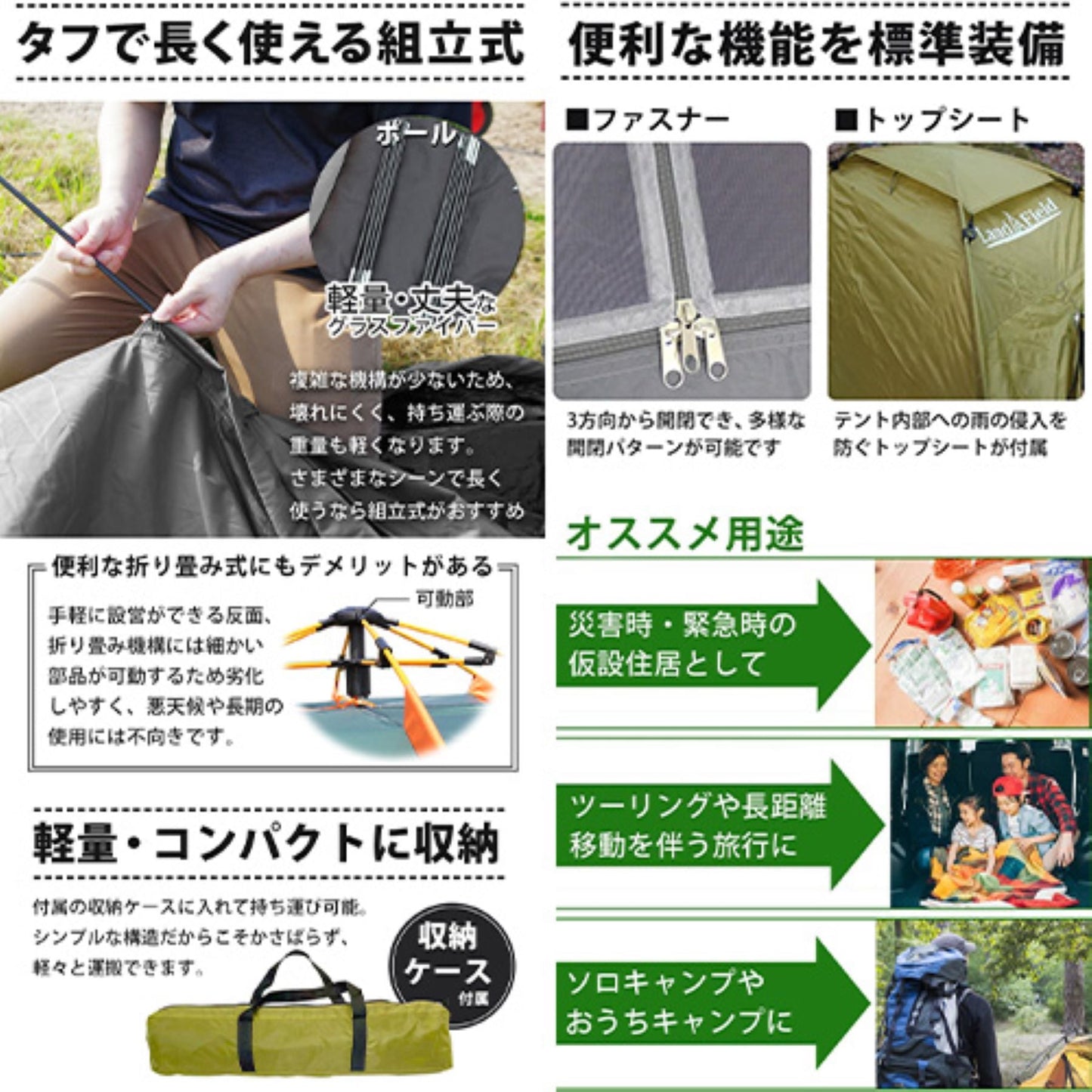 ファミリードームテント　２～３人用　軽量防水　日よけ雨除け　ＵＶカット　簡単設営