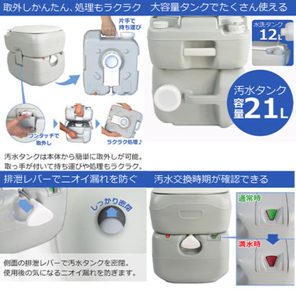 ポータブル水洗トイレ 簡易水洗 非常用 災害用 緊急用 介護用 防災備蓄 コンパクト 持ち運び可能 仮設トイレ 避難所 事業所 工場 オフィス 倉庫 現場用 トイレ対策