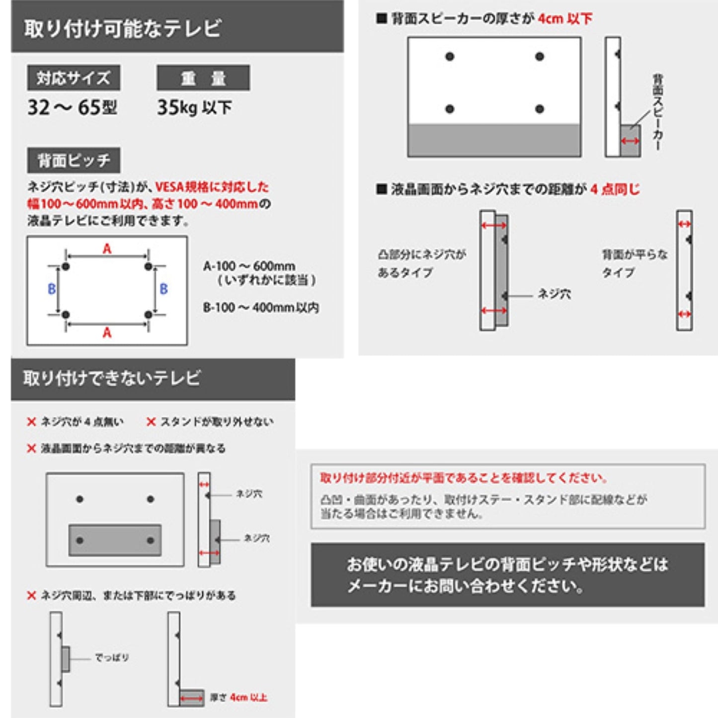 テレビスタンド　壁寄せハイタイプ　３２型～６５型対応　工事不要　高さ調節可　ＤＷ