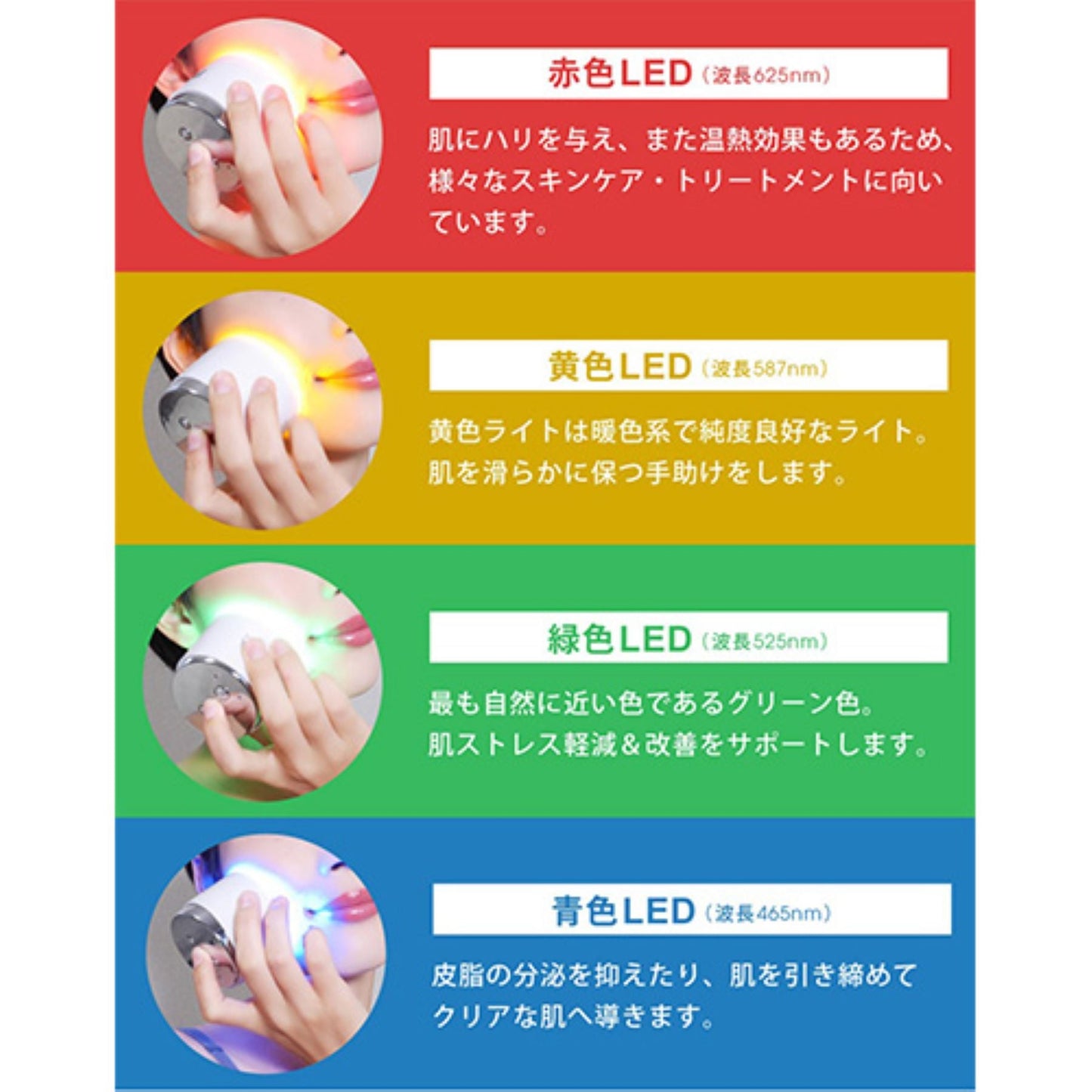 ポータブル光美顔器　赤黄緑青４色ＬＥＤ　ＵＳＢ充電式　フェイスケア　むくみ解消