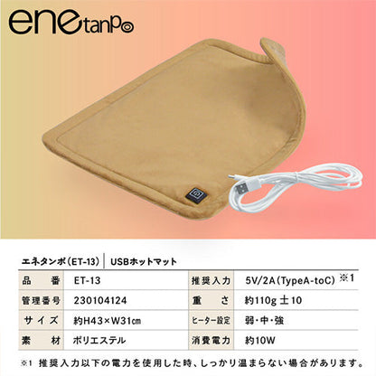 ＵＳＢホットマット４３×３１ｃｍ　電気毛布　３段調温　省エネ　冷え性対策　ＧＹ