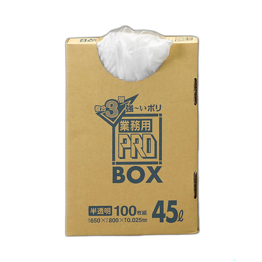 半透明ポリ袋　ＰＡ４３　６５０ｘ　８００ｍｍ／４５Ｌ　１００枚入り