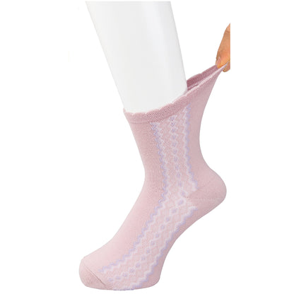 名前の書けるサイドレース柄シルク入ソックス　抗菌防臭　２２～２４ｃｍ　ピンク
